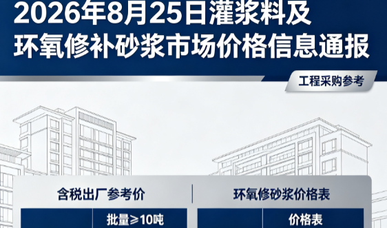 青白江2026年8月25日灌浆料及环氧修补砂浆市场价格信息通报